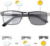 Photochromic Transition Nearsighted Distance Glasses For Men Women Spring Hinge Myopia Glasses Lightweight Negative Power Shortsighted Eyeglasses Black Full Frame Eyewear Anit UV & Glare Sunglasses