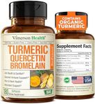 Quercetin with Bromelain Turmeric Supplement - Quercetin 500mg Capsules with Curcumin & Bromelain powder for Allergy & Joint Support. Turmeric Curcumin Bromelain Supplement. 180 Vegan Tumeric Capsules