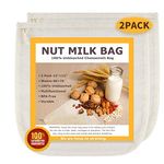 Nut Milk Bags, All Natural Cheesecloth Bags, 12"x12", 2 Pack, 100% Unbleached Cotton Cloth Bags for Cheese/Tea/Yogurt/Juice/Wine/Soup/Herbs, Durable Washable Reusable Almond Milk Strainer(Weave 66x70)