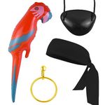 Pirate Costume Accessories Set Pirate Hat Captain Costume Pirate Bandana Inflatable Parrot Black Head Scarf Pirate Eye Patch Plastic Hoop Earring for Men Women Adult Halloween Outfit Cosplay Party