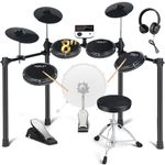 Fesley FED200 Electric Drum Set: 5 Drums 3 Cymbals with 4 Quiet Mesh Drum Pads, Electronic Drum Kit for Beginner Adult, Drum Electronique with Throne, Headphone, Drumsticks, USB MIDI, Sound Module