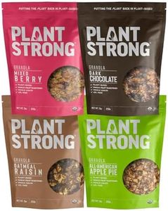 PLANTSTRONG Sweet Granola Crunch Variety Pack – Whole Grain Oil-Free Granola, Sweetened Only with Dates, Made from Whole Plants (Dark Chocolate, Apple Pie, Mixed Berry, Oatmeal Raisin) (4-Pack (9 oz Bags))