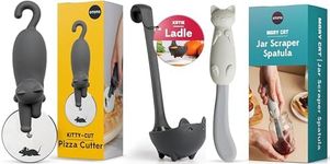 Bundle of 3 - NEW!! Kitty Cut Pizza Cutter Wheel, NEW!! Katie Black Cat Soup Ladle, and Mary Cat Jar Scraper Spatula for Scooping