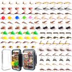 Maxcatch 120 pcs Fly Fishing Flies Kit Handmade Assortment Dry/Wet Flies, Nymphs, Streamers with Fly Box Included (Flies Assortment 120 Flies with Fly Box B)