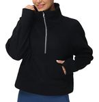 THE GYM PEOPLE Womens' Half Zip Pullover Fleece Stand Collar Crop Sweatshirt with Pockets Thumb Hole Black