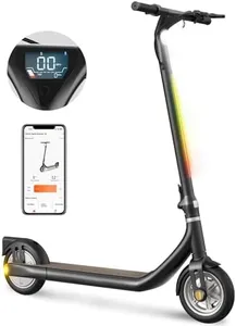 Atomi Alpha Lite Electric Scooter Adults, 650W Motor Electric Scooter with 18.6 Miles Long Range, 15.5 Mph Speed, Colorful Ambient Lights, Smart App, Folding Portable Adults (Alpha Lite-Black)