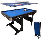 Riley 5ft Folding Pool Table - Supplied with Balls & Cues & Matching Table Tennis Top, Bats, Balls & Net - Vertical Folding Leg System for Easy Storage - Converts into Desk