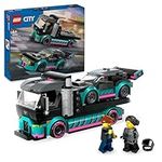 LEGO City Race Car and Car Carrier Truck Toy, Vehicle and Transporter Building Set for 6 Plus Year Old Boys & Girls with Adjustable Loading Ramp, Racer and Driver Minifigures, Fun Gift for Kids 60406