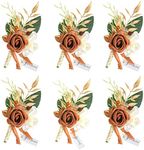 Lookein Set of 6 Terracotta Wedding Boutonniere for Men Artificial Flowers for Wedding Groom Lapel Groomsmen Boutonniere for Wedding Ceremony Anniversary Formal Dinner Party