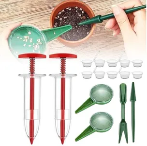 Mini Seed Spreader, Mini Sowing Seed Dispenser, Reusable Handheld Garden Seed Planter Tool, Hand held Manual with Seedlings Dibber and Widger Set for Tiny Seeds for Planting Vegetables (Set C)