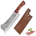 Fubinaty Kitchen Knife 8 Inch Handmade Forged Full Tang Chopping Knife High Carbon Steel Cooking Knife for Chefs Bone Cutting with Leather Sheath for Home and Restaurant