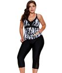 Lalagen Women's Plus Size Rash Guard Capris Tankini Athletic Swimwear Black XL