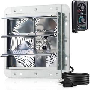 iLiving 10" Wall Mounted Shutter Exhaust Fan, Automatic Shutter, with Thermostat and Variable Speed controller, 65W, 820 CFM, 1200 SQF Coverage Area Silver (ILG8SF10V-ST)