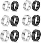 Happtkey 18PCS Stainless Steel Blank Core Ring 8mm Plain Inlay Finger Rings Round Solid Metal Band Size 6/7/8/9/10/11 Comfort Simple Brushed Matte Polished Silver Wedding Ring for DIY Jewelry Making,