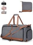 Lekesky Large Foldable Travel Duffe Bag - 80L Waterproof Holdall Luggage Bag with Shoes Compartment, Weekend Overnight Sports Bag for Women and Men(Grey, 72 * 33 * 34cm)