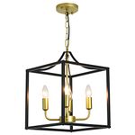 Qcyuui Industrial Metal Lantern Chandeliers 4-Light Adjustable Height Farmhouse Ceiling Chandelier, Rustic Gold Kitchen Island Hanging Lighting Fixture for Foyer Hallway Dining Room