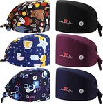 Geyoga 6 Pieces Adjustable Working Caps with Button Gourd Tie Back Bouffant Hats Sweatband Caps Breathable Hair Cover for Women Men