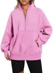 AUTOMET Women's Half Zip Oversized Sweatshirts Fleece Pullover Long Hoodies Casual Mock Turtleneck Sweaters with Pockets Pink S