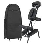 Master Massage Apollo Extra Large Size Portable Massage Chair-Lightweight Aluminum Tattoo Foldable-Sitting Posture Folding Massage Chair-with Larger Cushions and Wheels Bag-in Black