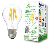 greenandco® CRI 90+ E27 LED Filament Bulb Clear 6W Replaces 48W 600lm 2700K Warm White 360° 230V, no Flicker, not dimmable