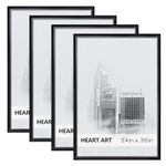 HEART ART 24 x 36 Poster Frame 4 Pack,24x36 Frame without Mat for Horizontal or Vertical Wall Mounting,Black