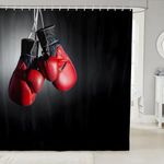 Erosebridal Boxing Shower Curtain Sports Theme Bath Curtain for Boys Children Men Red Boxing Gloves Pattern Shower Stall Curtain Pugilism Games Room Decor Shower Curtain, Grey 72" W x 72" L