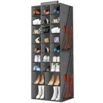 Hanging Shoe Organizer for Closet, Closet Hanging Shoe Storage Rack Holder Shelves,Collapsible Shoe Closet Organizers and Storage with 4 Large Side Pockets,25 Sections for Shoes,Hats,Clothes(Gray)…