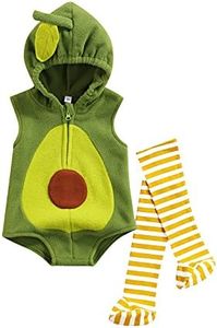 Merqwadd Unisex Toddler Baby Halloween Avocado Costume Cute Furit Velvet Costumes Outfits(0-6 Months, Avocado Hooded Romper with Stocking), Avocado Hooded Romper With Stocking, 0-6 Months