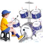 Kids Drum Set for Toddlers 3-6, Upgraded Jazz Drum Set for Kids, Musical Instrument Toys & All Plastic, Percussion Beginner Kit Toys for 3 4 5 6 Year Old Girls Boys
