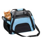 DONYER POWER Soft Sided Pet Carrier for Cats Comfort Airline Approved Under Seat Travel Tote Bag, with Mesh Top and Sides, BLUE