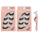 JZK 8 pairs 1.6cm long thick fluffy 3D false eyelashes set, reusable fake mink eye lashes with eyelash applicator tweezers, G106