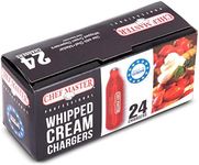 Chef-Master N20 Whipped Cream Chargers, Food Safe Low Carbon Steel, Nitrious Oxide Whipped Cream Cartridges Universal Fit for All Whip Cream Dispenser & Makers - Made in Europe (Pack of 24)