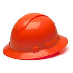 Pyramex Ridgeline Full Brim Hard Hat, 4-Point Ratchet Suspension, Hi-Vis Orange