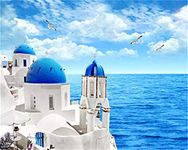 YEESAM ART DIY Paint by Numbers for Adults Beginner Kids, Santorini Romantic Greece 16x20 inch Linen Canvas Acrylic Stress Less Number Painting Gifts (Santorini, Framed)