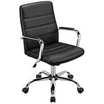 Yaheetech Office Desk Chair Ergonomic Computer Chair Leather Swivel Task Chair with Arms on Wheels for Home Work Study Black