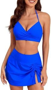 Herseas Women's Bikini Sets 2 Piece High Waisted Swimsuit Halter Wrap Top Split Swim Skirt Bathing Suit, Royal Blue, X-Small