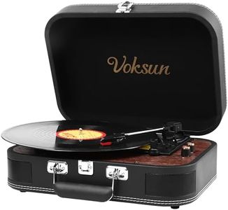 Giradischi Vinile, VOKSUN Giradischi Portatile Vintage con Altoparlanti Incorporati, Bluetooth In/Out Lettore LP Vinile con 3 Velocità, Valigia USB, In AUX, Linea RCA, Jack Cuffie, Auto-Stop (Nero)