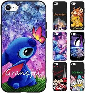 Funda Personalizada para iPhone 8 iPhone 7 iPhone SE 2022/2020 4,7",Anime Lindo Stitch Carcasa Personalizable Texto Nombre Diseño, Suave TPU Silicona Antigolpes Personalizado Dibujos Custom Case