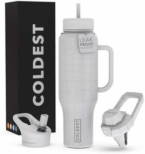 Coldest Tumbler with Handle and Straw - 100% Leak Proof Insulated Tumbler with Lid and Straw (3 Lids) - Stainless Steel Tumblers for Women & Men - Cup Holder Friendly Base, 46 oz (White Croc)