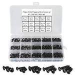 FandWay 750Pcs Phillips Pan Head Small Self-Tapping Screws, Round Head Tiny Screws,Black Mini Wood Screws Kits for Plastic Wood Soft Metal.Size (M1.7/2/2.3/2.6/3)