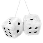 Abnaok Fluffy Dice for Car, 2.4" x 2.4" Car Hanging Furry Dice Pair of Retro Square Car Pendant with Dots for Car Interior Ornament Decoration Car Mirror Hanging Accessories (White)