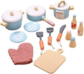 17 Pcs Kitchen Pretend Play Toys with Wooden Cookware Pots and Pans Set, Cooking Utensils Play Kitchen Accessories, Cooking Simulation Educational Toys, Birthday Gifts for Kids Girls Boys Toddlers