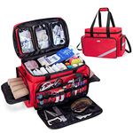 Trunab First Aid Bag Empty, Professional Medical Bag Emergency Responder Trauma Bag with Inner Dividers and Anti-Slip Bottom, Ideal for EMT, EMS, Paramedics, Red