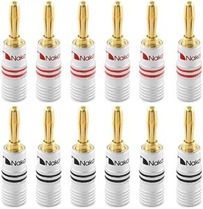 Nakamichi Excel Series 24k Gold Plated Banana Plug 12-18 AWG Gauge Size 4mm for Speakers Amplifier Hi-Fi AV Receiver Stereo Home Theatre Radio Audio Wire Cable Connector, 12 Pcs (6-Pairs)