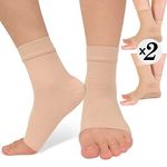 2 Pack Ankle Brace Compression Sleeve 8-15 mmHg Open Toe áompression Socks for Swelling,Plantar Fasciitis,Sprain,Nano Brace for Women Men Beige S/M