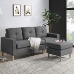 BTM 3 Seater Sofa, L Shape Sofa, Corner Sofa with Removable Footrest, 6.5FT Lounge Sofa for Living Room/Office, Grey