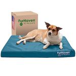 Furhaven Water-Resistant Cooling Gel Dog Bed for Large/Medium Dogs w/Removable Washable Cover, For Dogs Up to 55 lbs - Indoor/Outdoor Logo Print Oxford Polycanvas Mattress - Deep Lagoon, Large