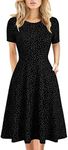 Women's Elegant Vintage Cotton Casual Floral Print Work Party A-Line Swing Dress with Pockets 162, Black/White, XX-Large