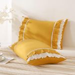 Bedbay Yellow Ruffle Pillow Cases Preppy Pillows King Size Pillowcases Set of 2 Ruffled Lace Yellow Decorative Pillows for Bed French Country Vintage Pillow Shams Shabby Chic Boho Pillow Covers