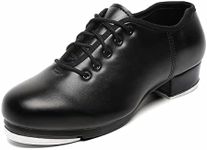 Mens Lace Up Black Tap Shoes Leather Dance Shoe for Men, Black, 11